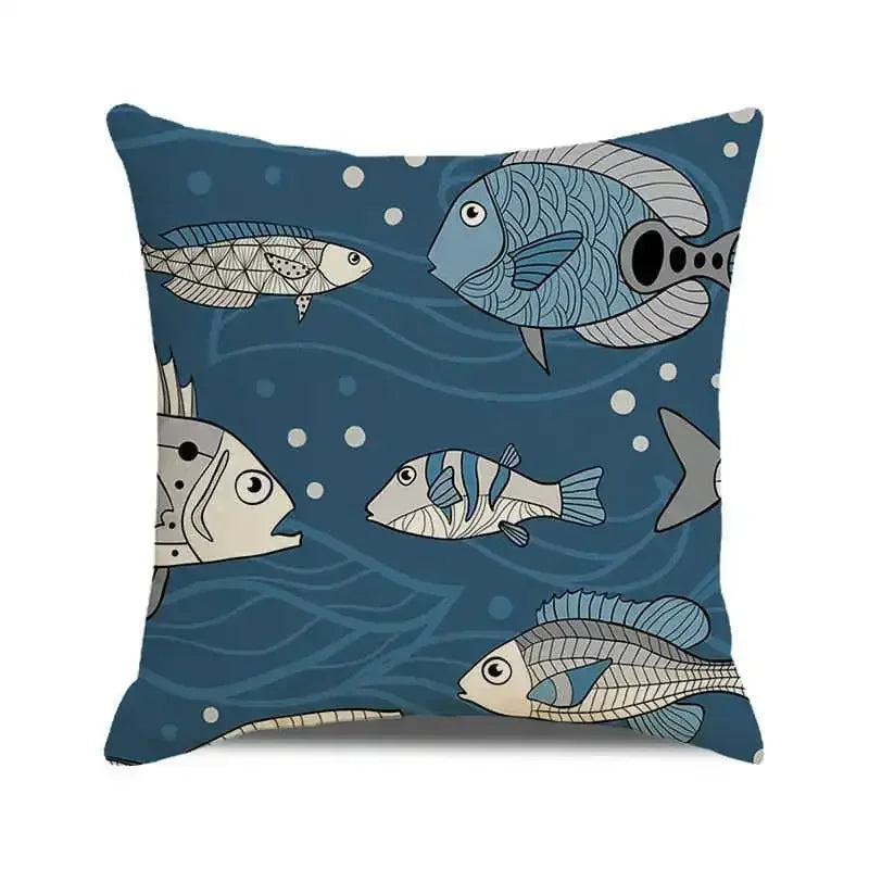 Ocean breeze and small fish pattern Double-sided Printed pillow cover Short plush Suitable living room sofas throw cushion cover