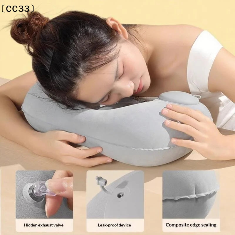 Flocking Inflatable Portable Neck Pillow That Can Be Stored And Self Filled Suitable For Outdoor Business Trips Camping〔CC33〕