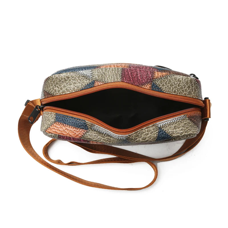Color Block Patchwork Crossbody Pouch Smooth Zipper Closure, Portable Sling Bag for Motorbike Travel Leisure Outdoor Walks