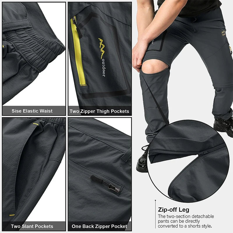 TRVLWEGO Mens Hiking Convertible Pants Waterproof Lightweight Quick Dry Zip Off Fishing Travel Safari Outdoor Cargo Work Trouser