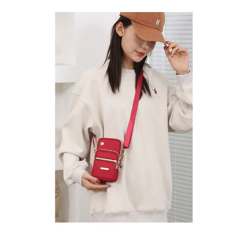 New Women's Phone Bag Three-Layer Crossbody Bag Outings Fabric Bag Arm Bag
