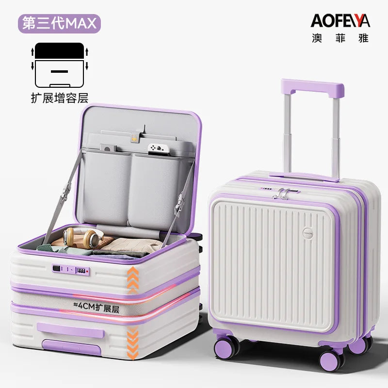 Front Opening Luggage 18 20 Inch Carry On Suitcase Lightweight Spinner Wheels Mini Travel Trolley Case with Laptop Compartment