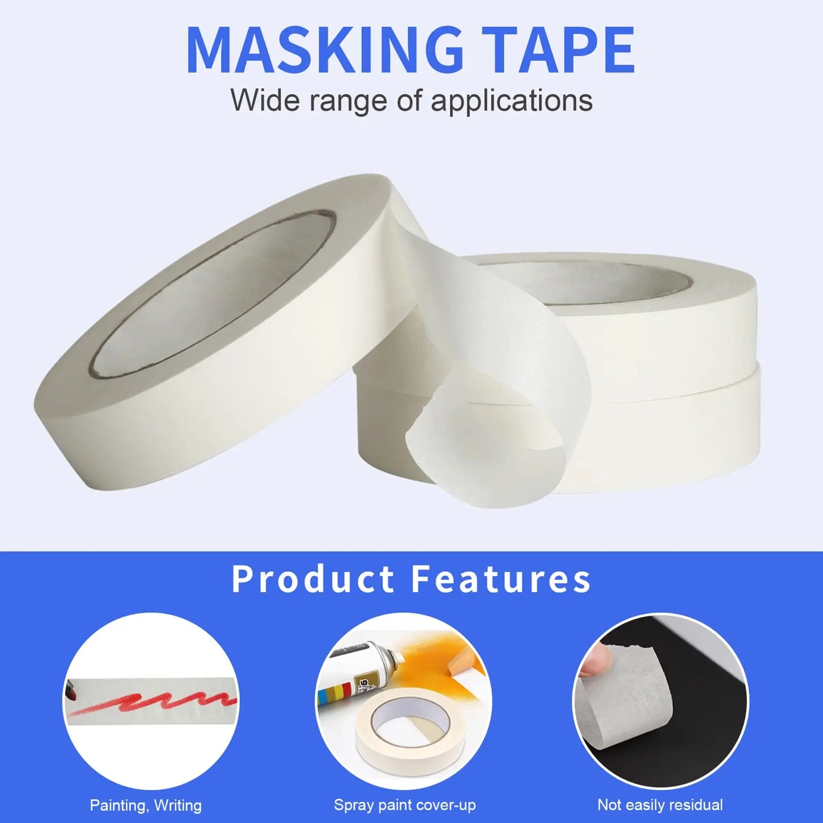 1 Pack White Masking Tape, 50M General Purpose Painters Tape Easy Removal for Purpose, Painting, Painter's, DIY Crafts Arts