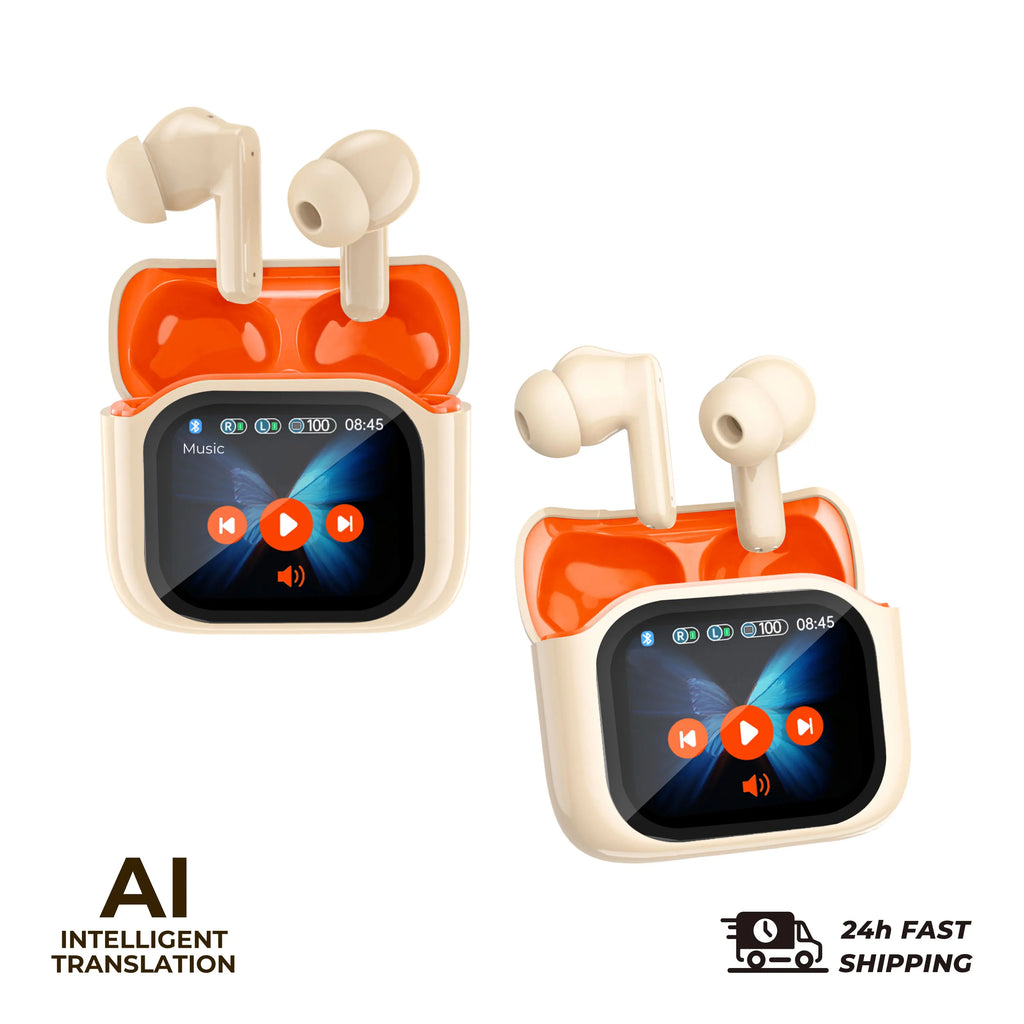 2PCS Touch Screen Translation Headphones 144 Languages Two-Way Real Time Translator Headsets Travel Business Bluetooth Earbuds