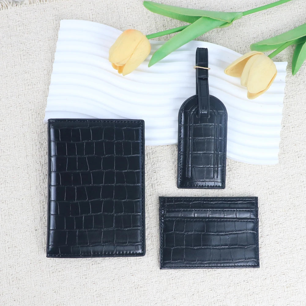 Customized name PU leather luggage tag card case passport case combination card case anti-theft travel suitcase accessories