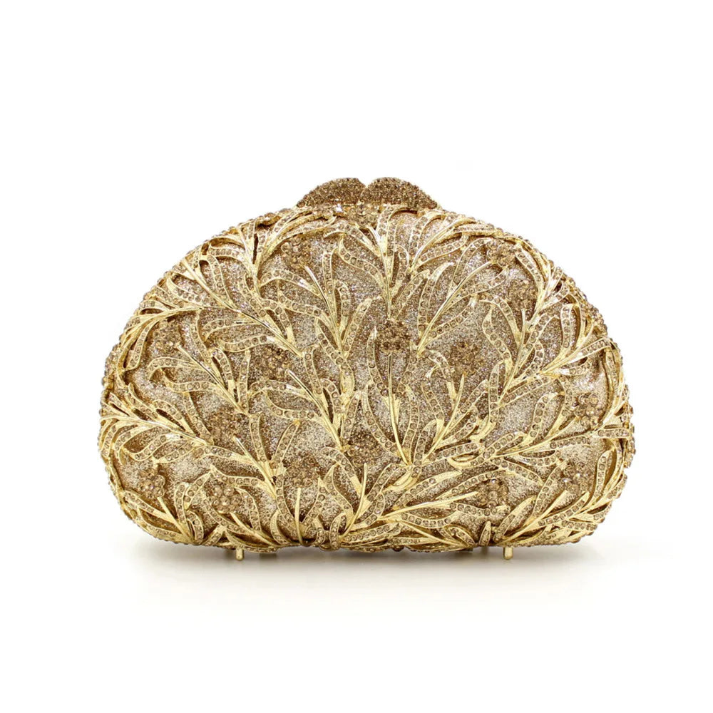 2025 Hot Sale Dendritic Crystal Diamond-Studded Handbag Shiny Golden Evening Bag for Women