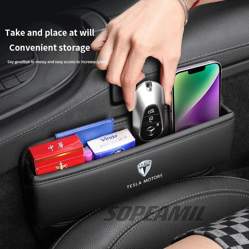 Car Leather Seat Multifunctional Water Cup Holder Storage Box Gap Storage Case Tesla Model 3 Model Y Model S Model X Cybertruck