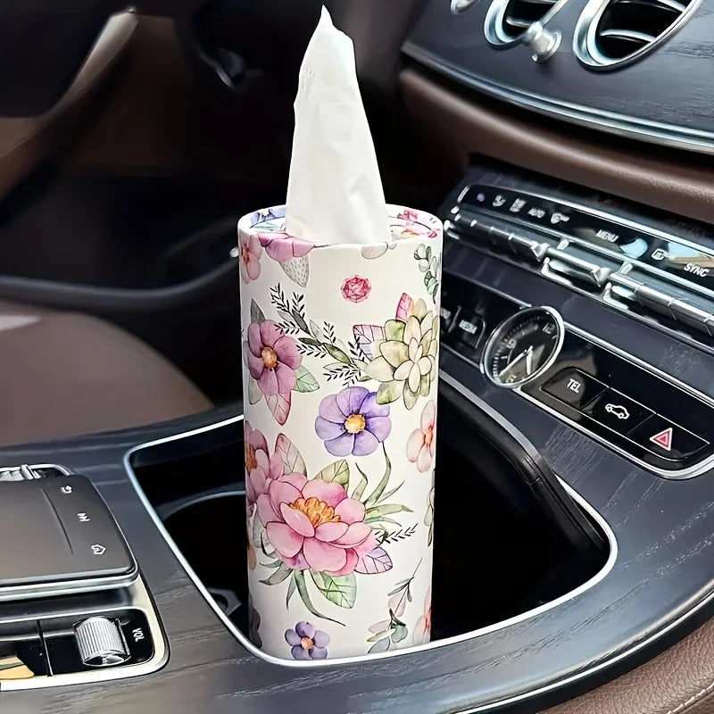 2pcs Flower Car Tissue Holder - Car Tissue Barrel Drawn Paper Printing Creative Hand Drawn Paper