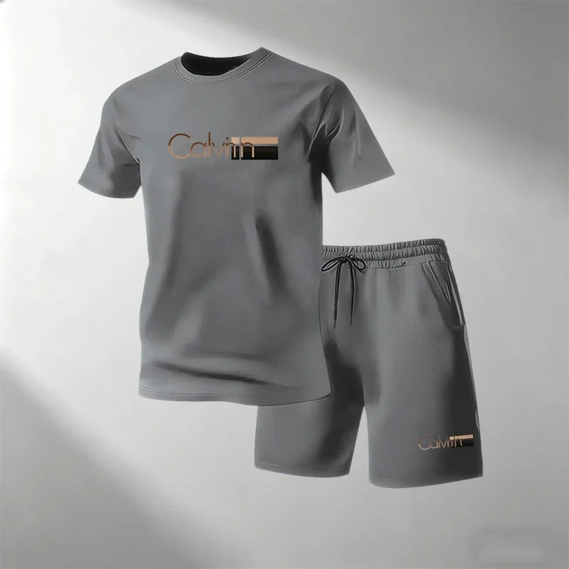 2026 Summer Men Streetwear Two Piece Set O Neck T Shirt Sports Shorts Quick Dry Fitness Running Outfit Fashion Casual Tracksuit
