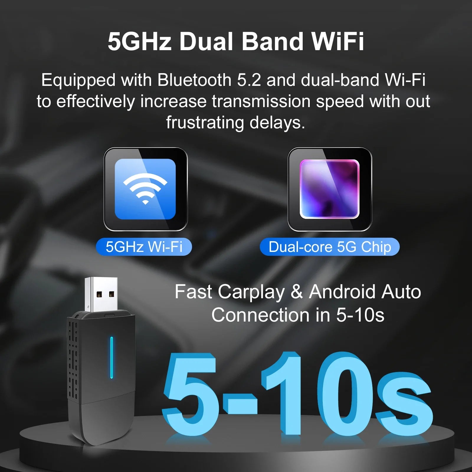 2025 NEW Wireless Carplay Android Auto 2In1 Smart Dongle Adapter 5GWIFI BT5.2 For 99% OEM Car Comes With USB & TYPE-C Interfaces