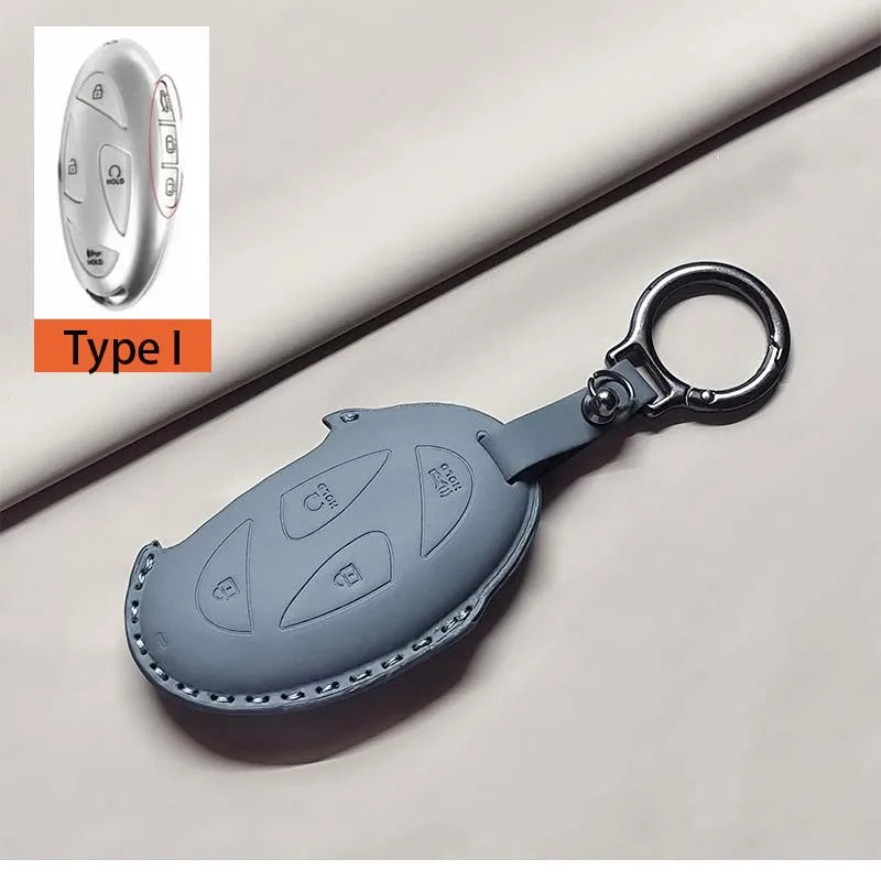 Car Remote Key Case Cover for Hyundai Grandeur GN7 Kona Ev 2023 Ionic 6 5/7 Bottons Leather Keychain Durable Luxury Accessories