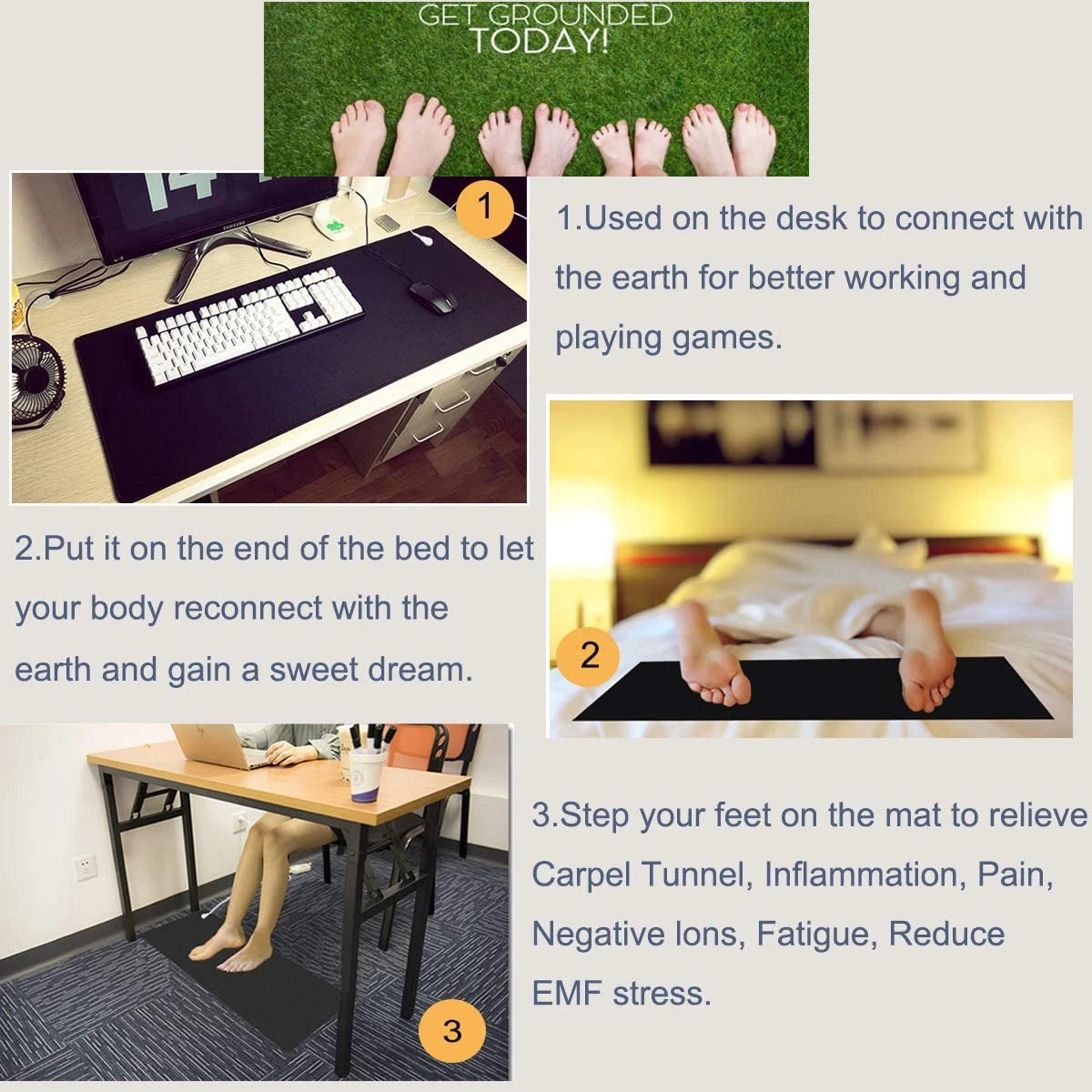 Earthing Mat Antistatic Conductive PU Big Size Desk Pad with Grounding Cable EMF Protection Release Electrostatic for Health