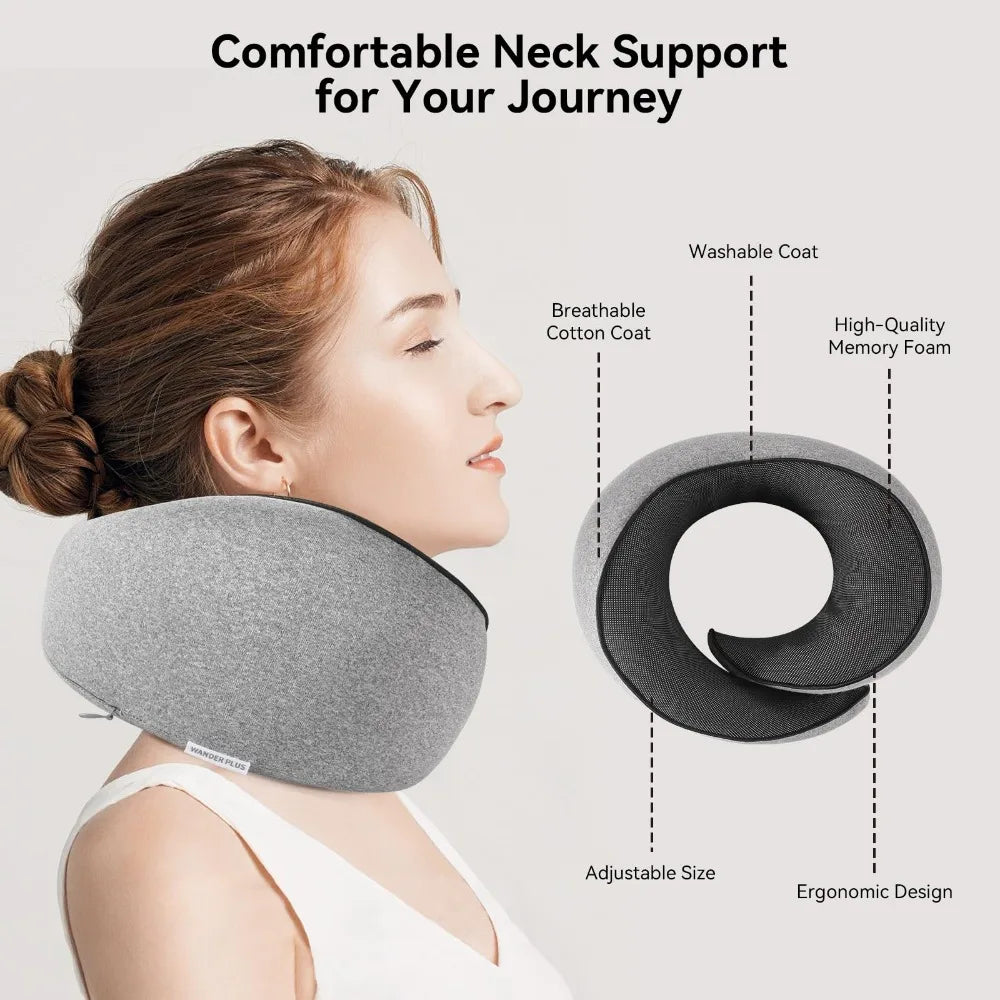 1 Pcs Pure Memory Foam Neck Pillow For Airplanes Comfortable Breathable Cover 360° Support Stowable Pillows For Sleeping Car