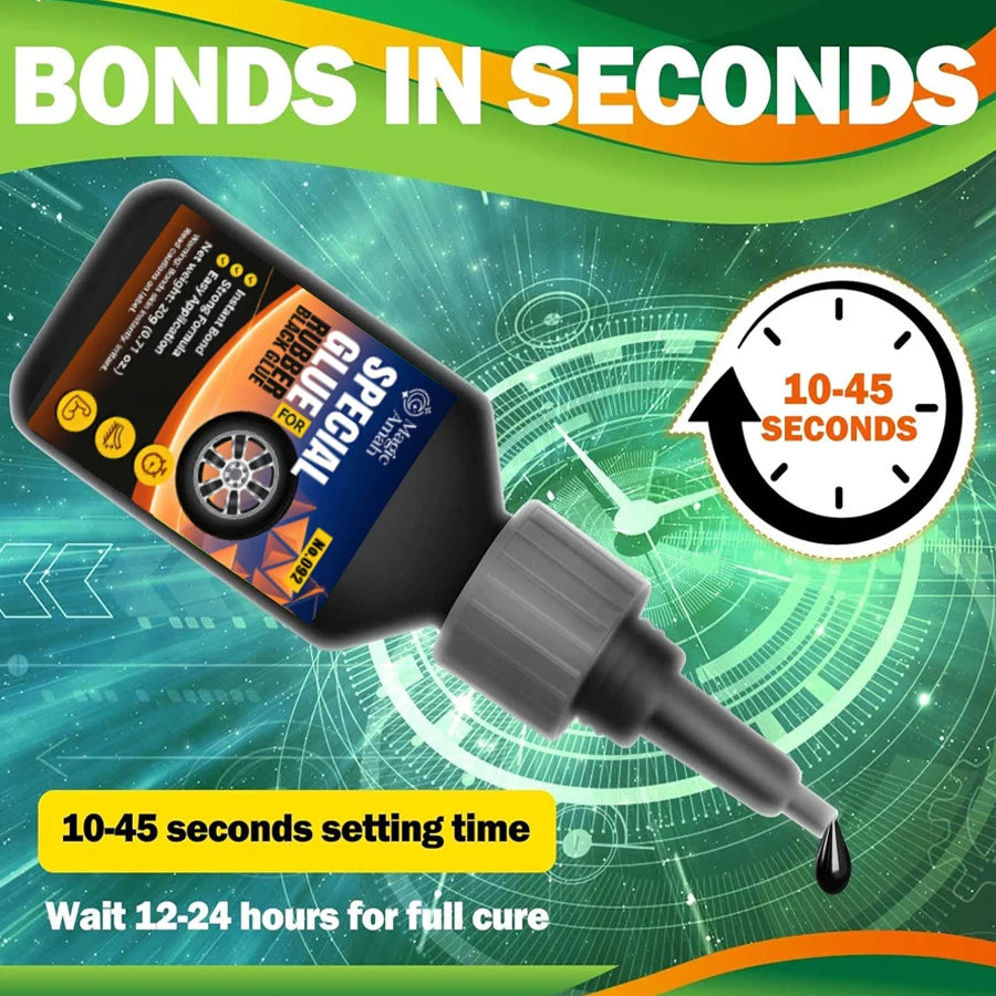 Black Instant Tire Repair Glue, Strong Waterproof Rubber Adhesive For Car Motorcycle Bicycle Tyre Crack Repair
