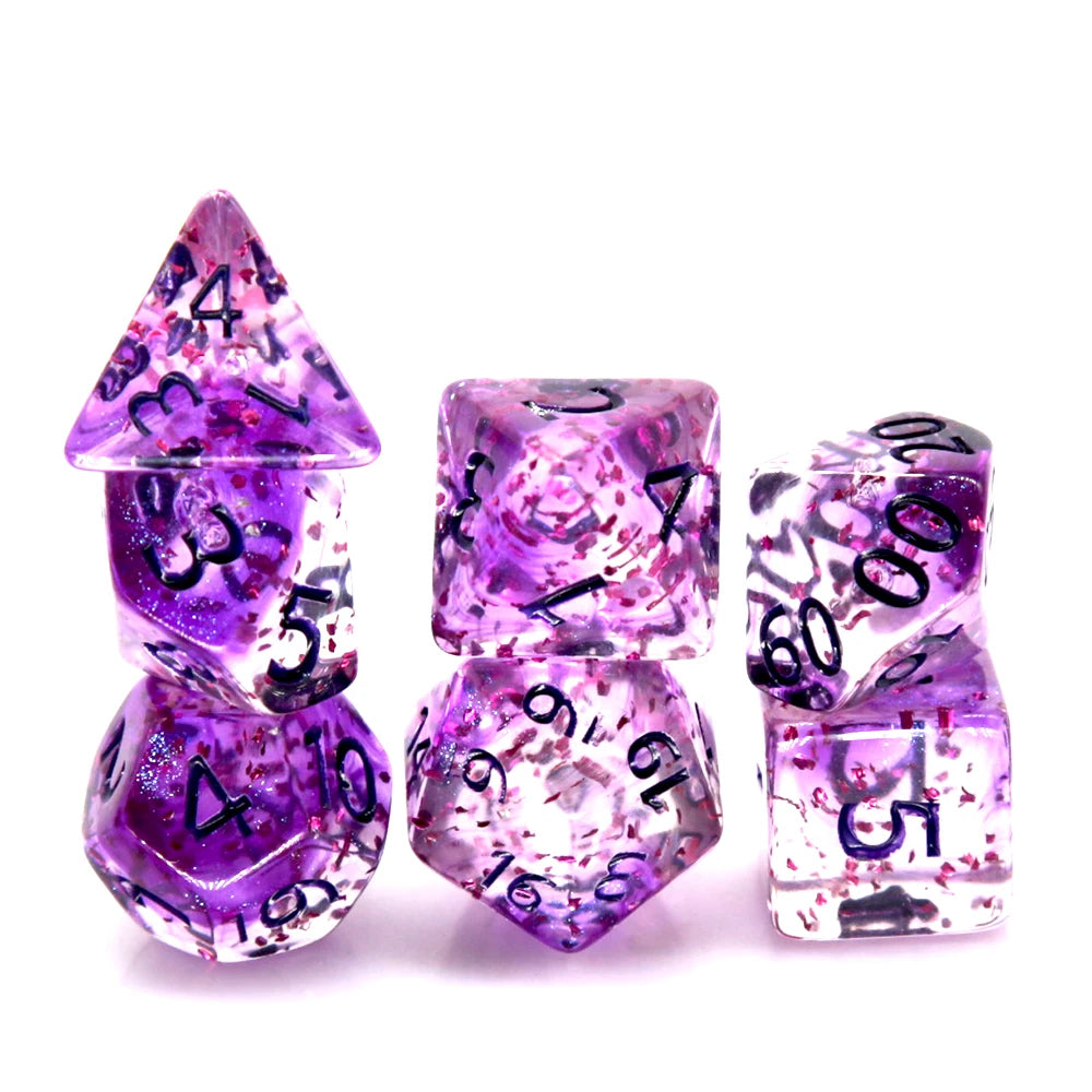 7Pcs/set Transparent Glitter Dice Set DND RPG TRPG D20 D12 D10 D00 D8 D6 D4 Tabletop Games Kids Toy Accessory