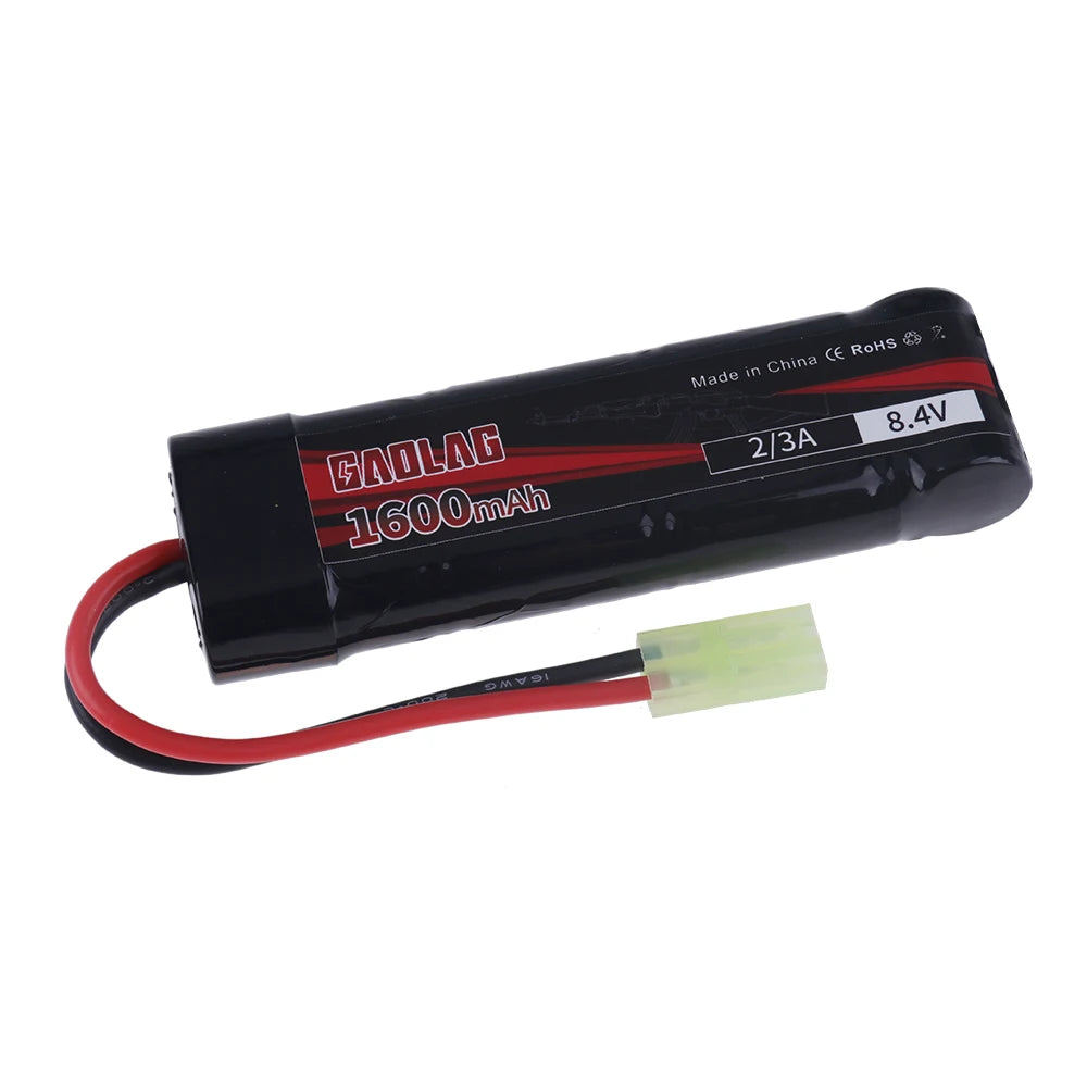 Airsoft Battery 7S 2/3A 8.4V 1600mAh NiMH Flat Battery Pack with Mini Tamiya Connector for MP5, Scar, M249, M240B, M60 Guns