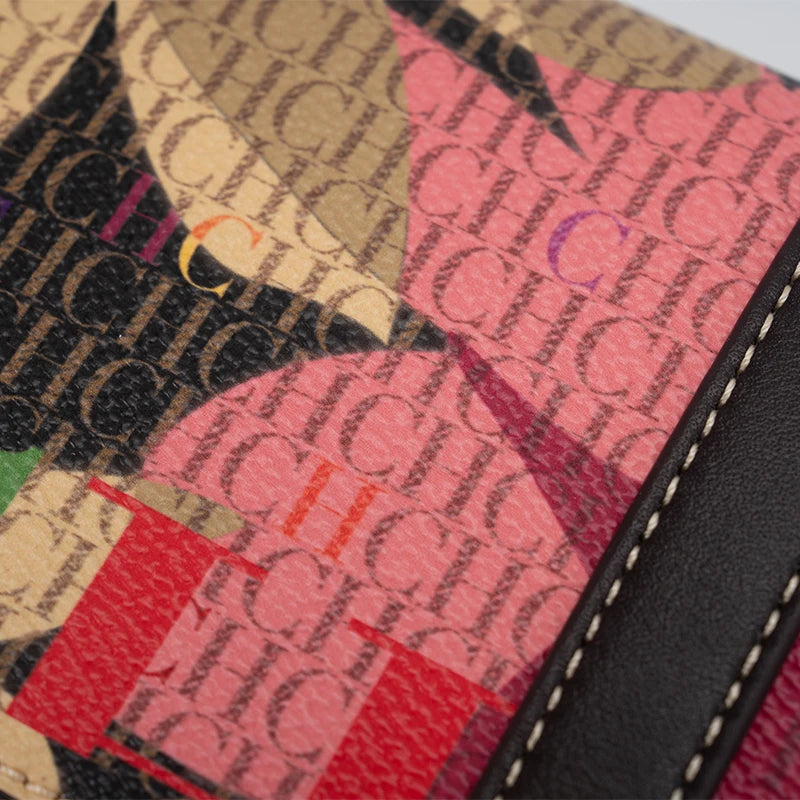 CH Chain Bag with Floral Letter Print Lock Design High Quality PU Material Women's 2026 Designer Shoulder Bag