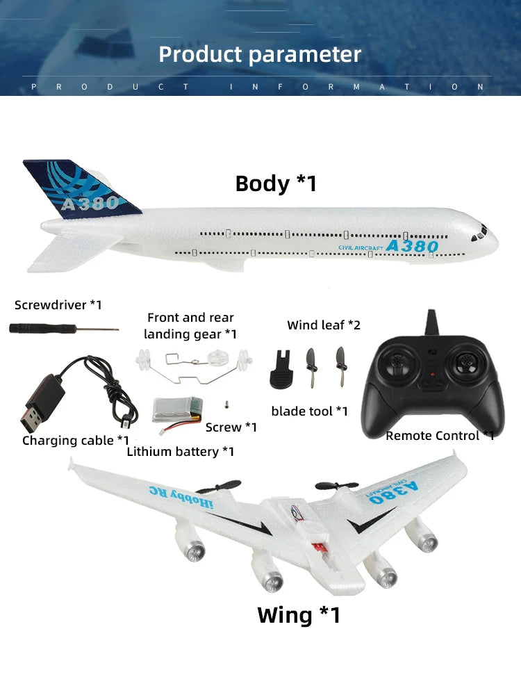 A380 Airplane Airbus RC Airplane Foam Toys 2.4G Glide Fixed Wing RTF Plane Outdoor Toys Drone Modle Easy Fly Children Gift