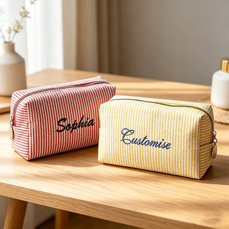 Customised Embroidery/Standard Style 2 Options, Striped Bubble Yarn Clutch, Makeup Bag, Back-to-School Season, Great Gift!