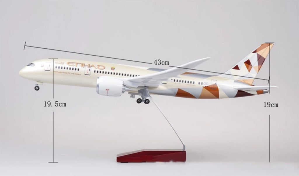 43cm Airplane Toy b787 Aircraft Etihad Air Airplane Model Resin with Light & Wheel Planes Airplanes Decoration Home Plane Toy