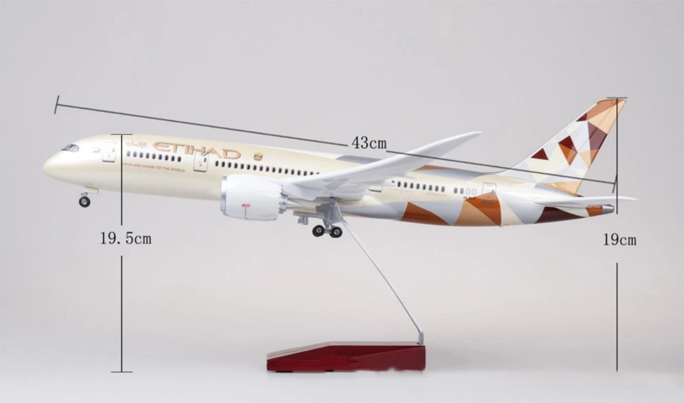 43cm Airplane Toy b787 Aircraft Etihad Air Airplane Model Resin with Light & Wheel Planes Airplanes Decoration Home Plane Toy