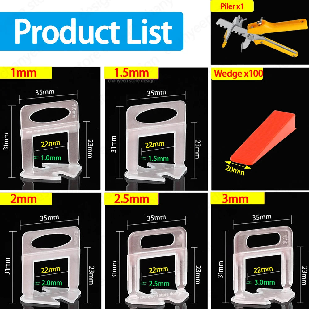 0.35/0.5/1/2/3mm Wall Floor Ceramic Tile Leveling System Clips Wadge Piler Spacer Kit for Tile Laying Construction Tools
