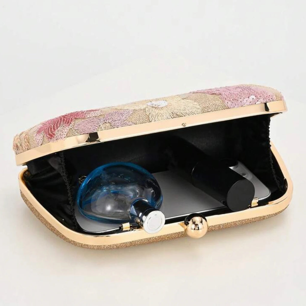 Women's Clutch Bag with Random Floral Design, Light Luxury Socialite Clutch Bag, Wedding Party Dress Bag, High-End Sequin Evening Bag, Sequin Embroidered Evening Bag, Versatile Banquet Clutch Bag, Detachable Shoulder Strap