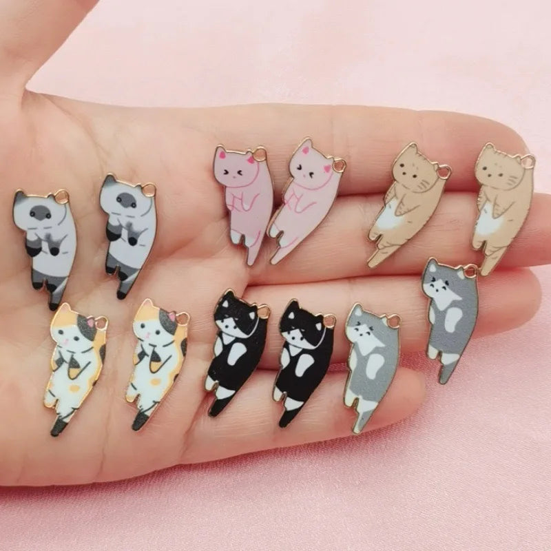 12pcs alloy printed cat pendant, DIY jewelry making earrings, keychain accessories