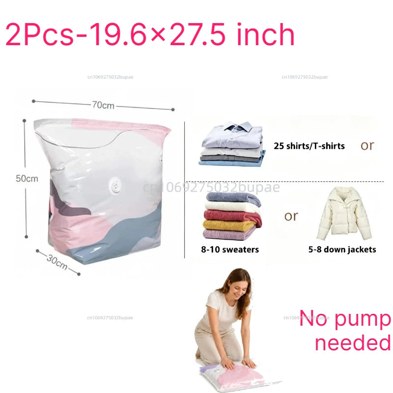 No Pump Vacuum Compression Bag  Space Saving Compression Bag Reusable Visible Organizer Quilt Blanket Clothes Wardrobe Storage
