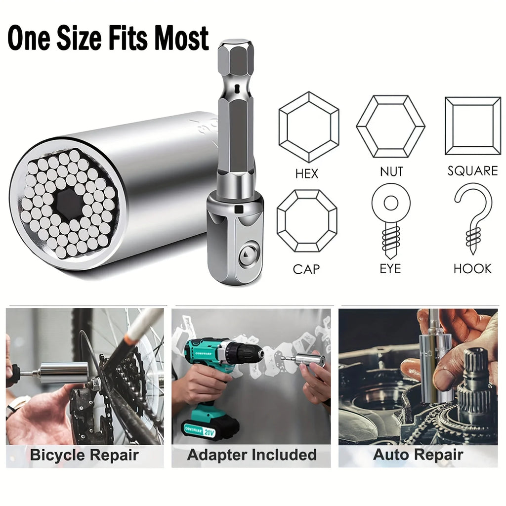 Universal Socket Wrench Set 7-19mm with 3/8-inch Professional Impact Socket Adapter Multi- Nut Tightening Quick Ratchet Stand