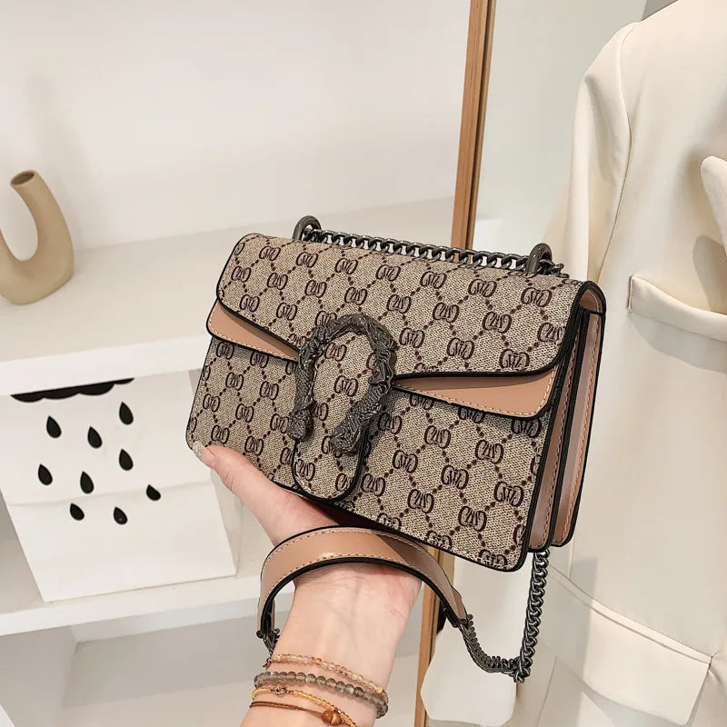 Fashion trend retro printed chain bag popular underarm crossbody shoulder bag