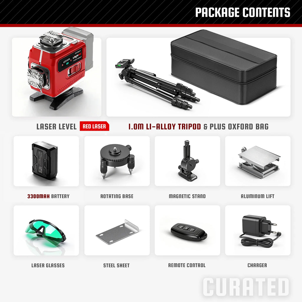 YEVOLT Industrial 16-Line Laser Level Auto-Calibration ±4° Self-Leveling Angle Outdoor Landscaping Anti-Shock Design