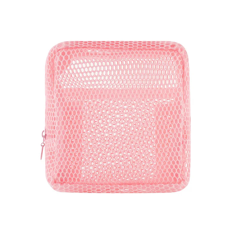 Square Mesh Cosmetic Bag Portable Lipstick Cosmetic Storage Bag with Zipper Multi-purpose Sundries Storage Bag Cute Student Case