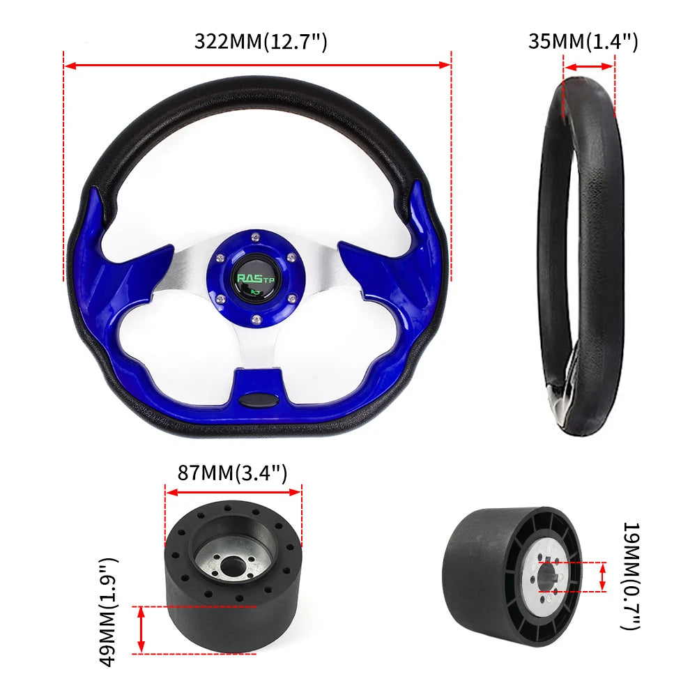RASTP-12.7" Marine Boat Steering Wheel with Hub Adapter 3/4" Axle Keyway 3 Spokes for Most Marine Boats,Yachts STW031+QR045