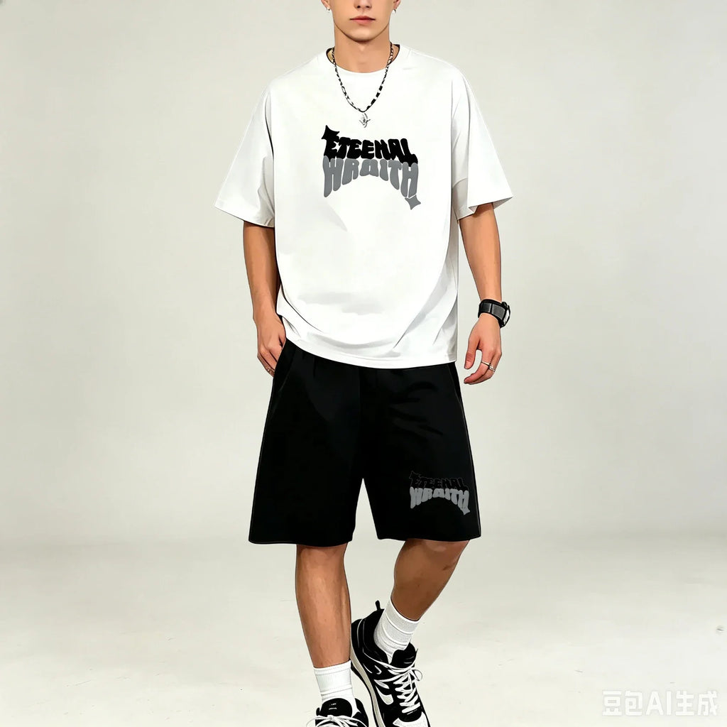 Best Selling Men T‑Shirts Sets 2‑Piece Outfit Short‑sleeve Tops With Drawstring Shorts Sets Casual Sport T‑Shirts Sets Plus‑Size