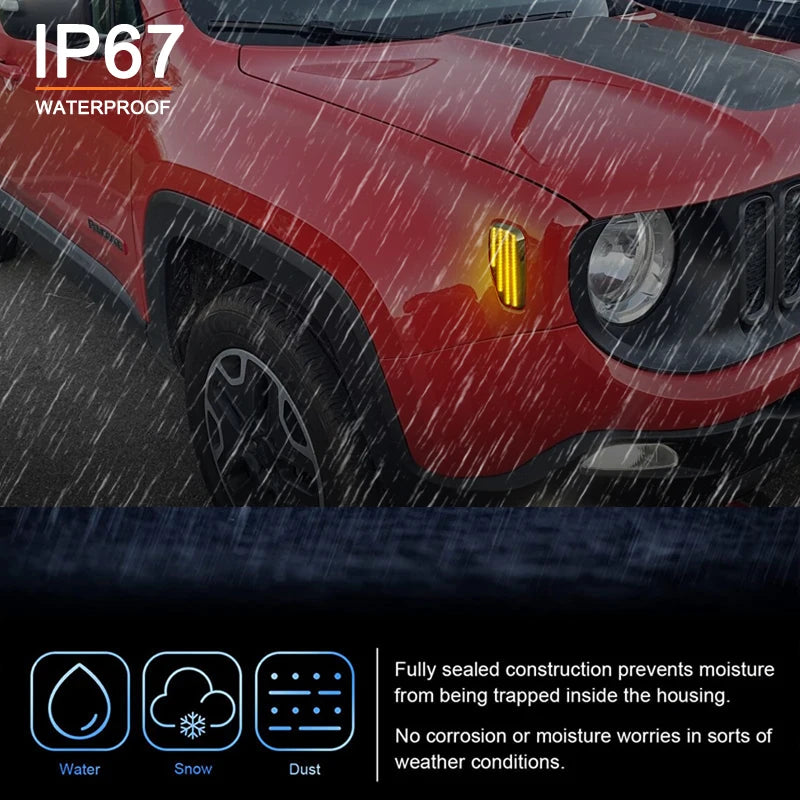 For Jeep Renegade 2015-2023 Clear & Smoked Lens Frotn Fender Amber Light LED Side Marker Lamp