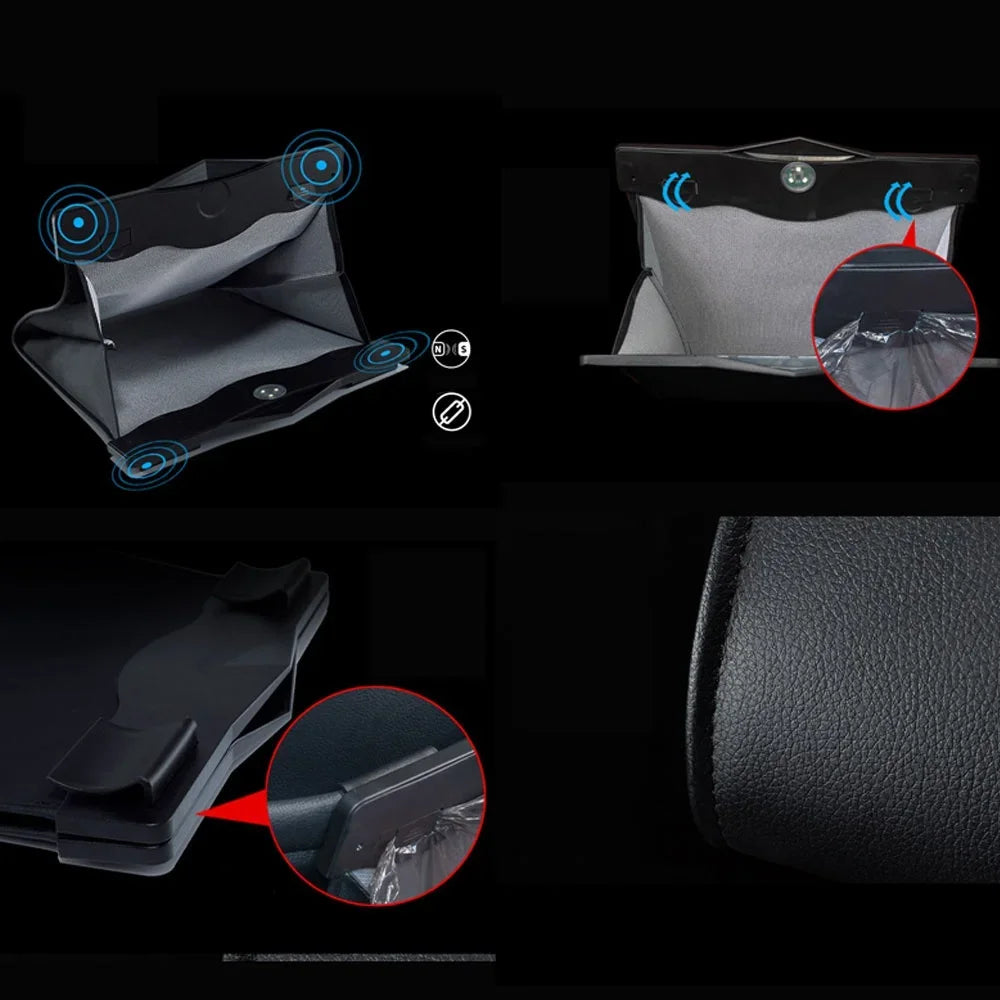 LED Car Garbage Bag Waterproof Magnetic Adsorption Trash Can Back Seat Hanging Leather Storage Pocket Leak-proof