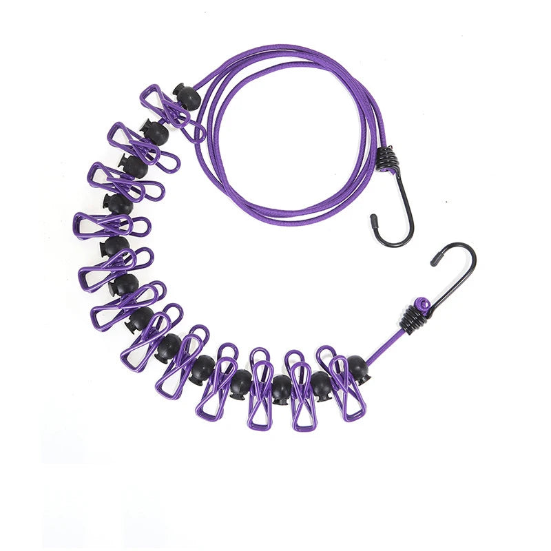 Portable Travel With 12 Clips Clothesline Plastic Non-Slip Retractable Drying Rope Home Windproof Travel Outdoor Hanging Tools