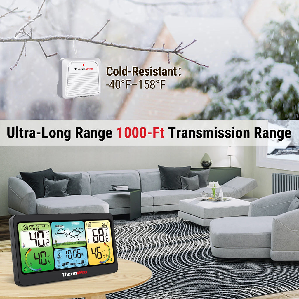 ThermoPro TP280C Wireless 300M Forecast Weather Station Chargable Big Display Outdoor And Indoor Thermometer Hygrometer