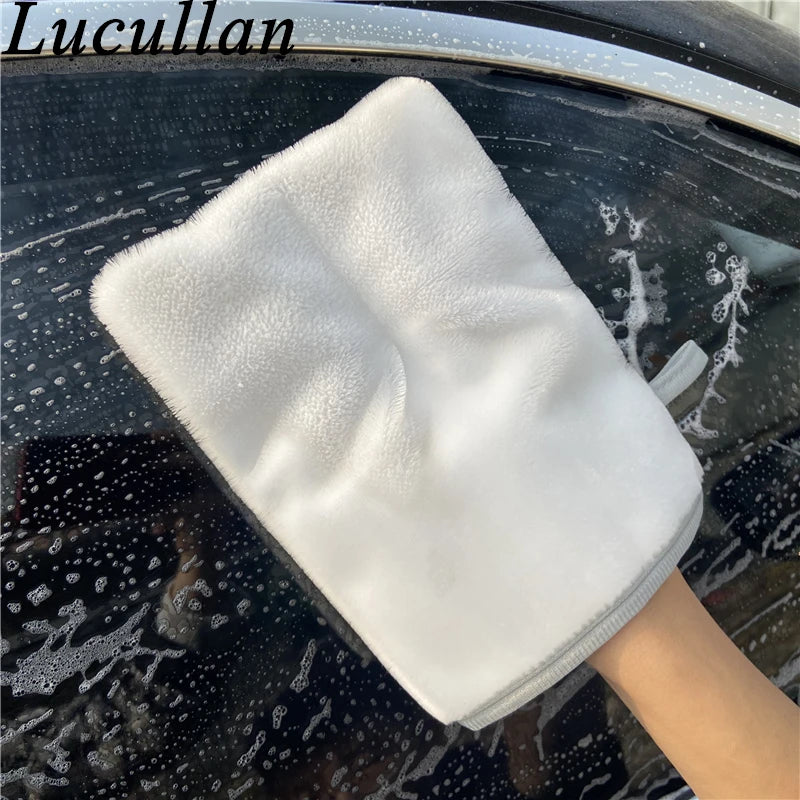 Lucullan Double Side Use Interior Scrubbing Mitt+Microfiber Mesh Fiber For Leather, Plastic,Vinyl,Glass Cleaning