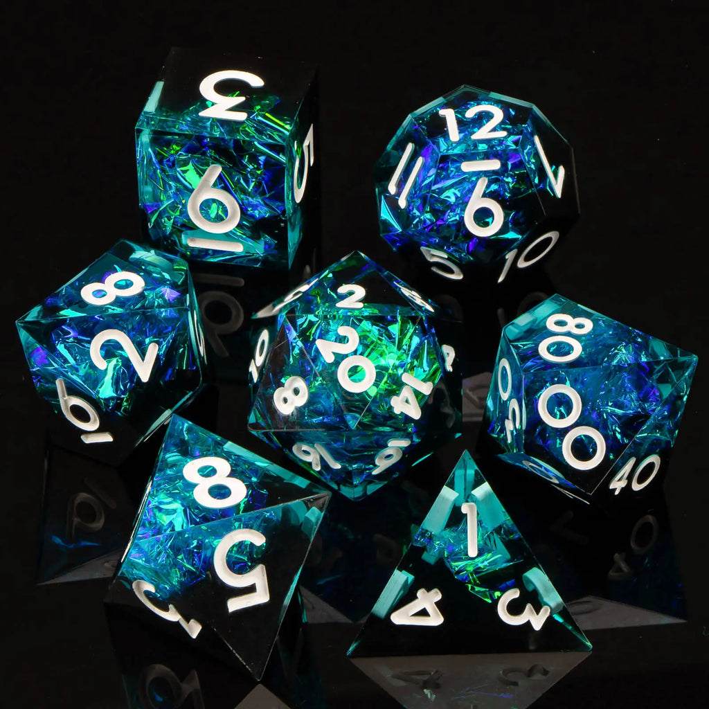 Resin Sharp Edged DND Dice, Handmade Dungeons and Dragons Dice Set D&D, RPG Polyhedral D and D Dice Set for Role Playing Game