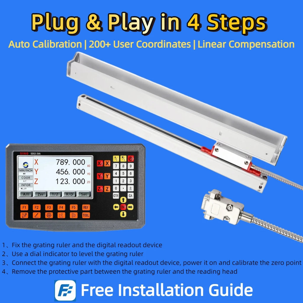 High Accuracy 3 Axis LCD DRO Set Digital Readout and 3 Pieces 0-1000mm 5um 1um Linear Scale Encoder Sensor Grating Ruler