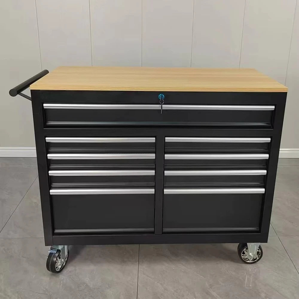 Industrial Rolling Tool Chest  Tool Trolley Heavy Duty Black Rolling Tool Cabinet with 9 Drawers and Casters