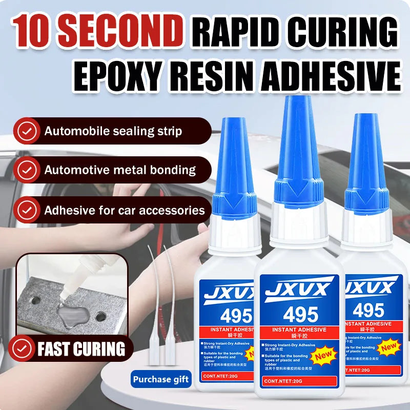 New 495 Multi-Purpose Super Glue Original Cyanoacrylate Adhesive 5-second quick-dry Instant Fast Adhesive Rubber Wood Glass Stronger All Bonding Glue 20g Includes precision dispenser 5PCS.