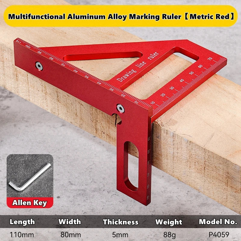 3D Multi-Angle Measuring Ruler,45/90 Degree Aluminum Alloy Woodworking Square Protractor,Drawing Line,Miter Triangle Ruler
