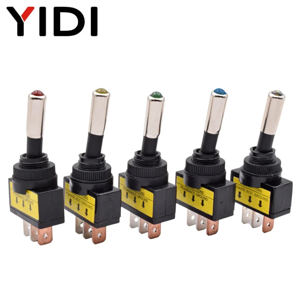 5/10pcs 12mm Auto Car LED Illuminated Toggle Switch ASW-15D SPST 2 Position 3pin ON OFF 12V 24V DC Red Green Blue Yellow White