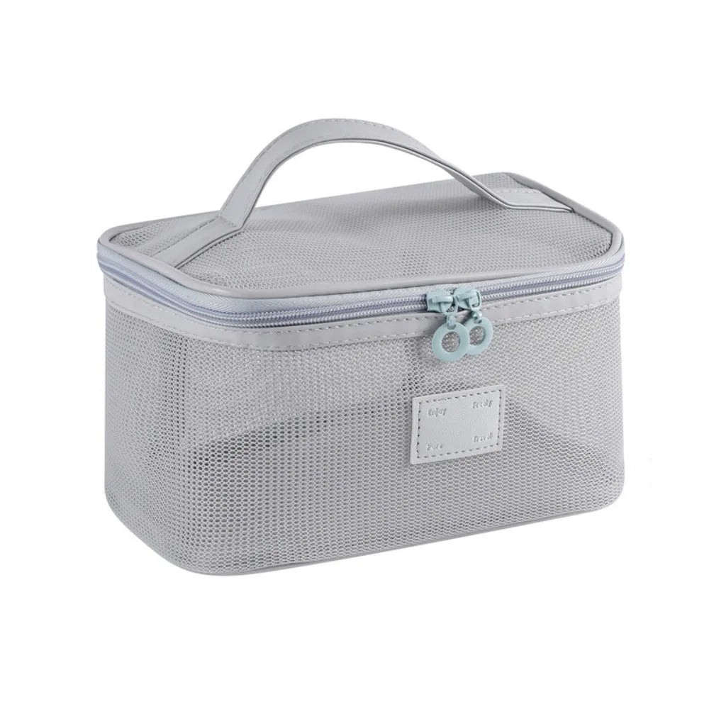 Portable Mesh Handheld Makeup Bag Lightweight Zipper Transparent Mesh Cosmetic Bag Square Large Capacity Cosmetic Cases
