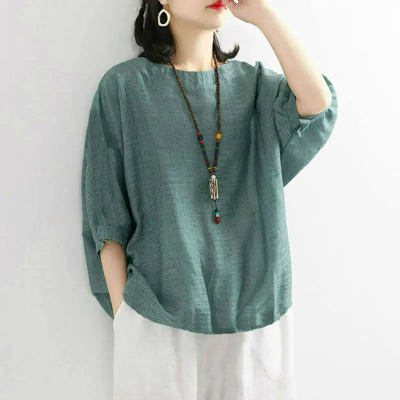Plus Size Women's Summer Casual Solid Color Round Neck T-Shirt Loose Thin Office Lady Fashion New Arrival