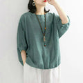 Plus Size Women's Summer Casual Solid Color Round Neck T-Shirt Loose Thin Office Lady Fashion New Arrival