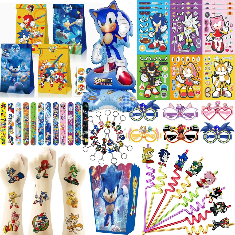 Sonic Birthday Party Supplies Hedgehog Action Figure Disposable Tableware Paper Plates Cup Knife Fork Spoon Baby Bath Toys